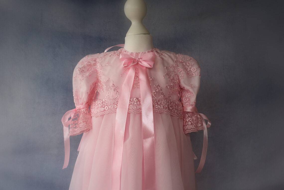 Pink Christening Dress with Silk Ribbon