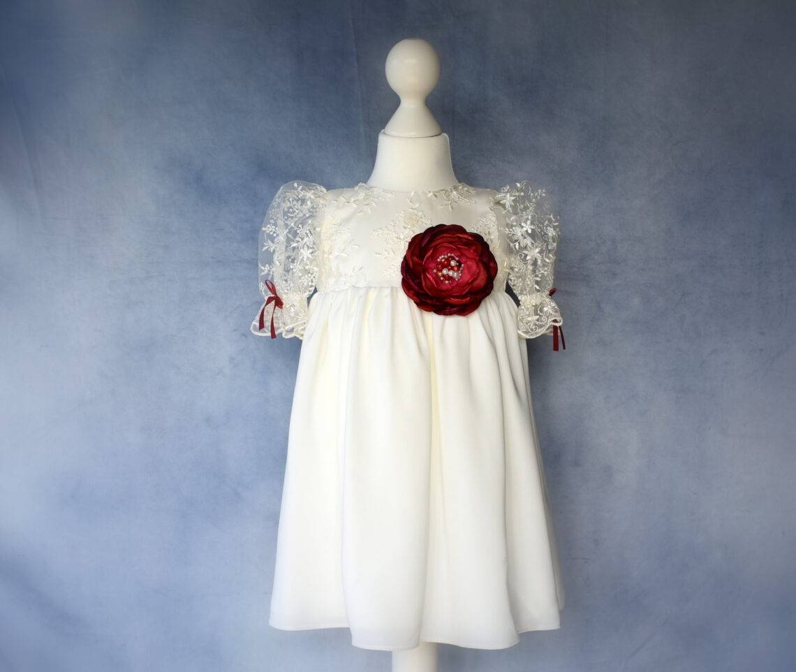 Cream Silk Dress with Red Flower
