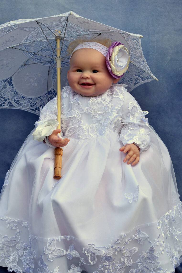 Butterflies Christening Dress with Long Sleeves